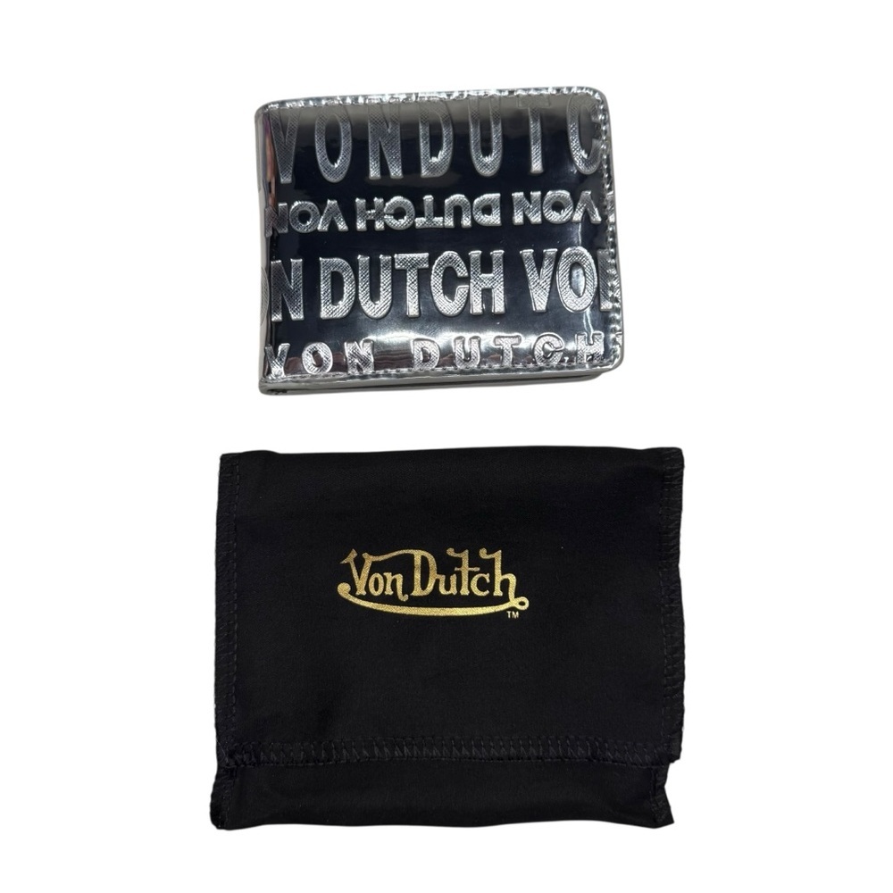 Von Dutch Bi-Fold logo-embossed Silver Mirror Wallet. Reflective design!
